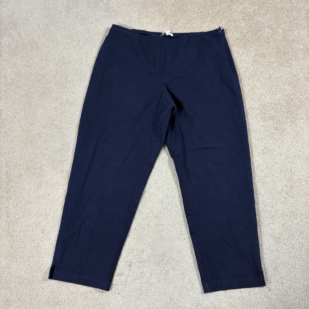 Eileen Fisher Size Large Navy Blue Ankle Pants Stretch Slit Hem Pull On Cotton
